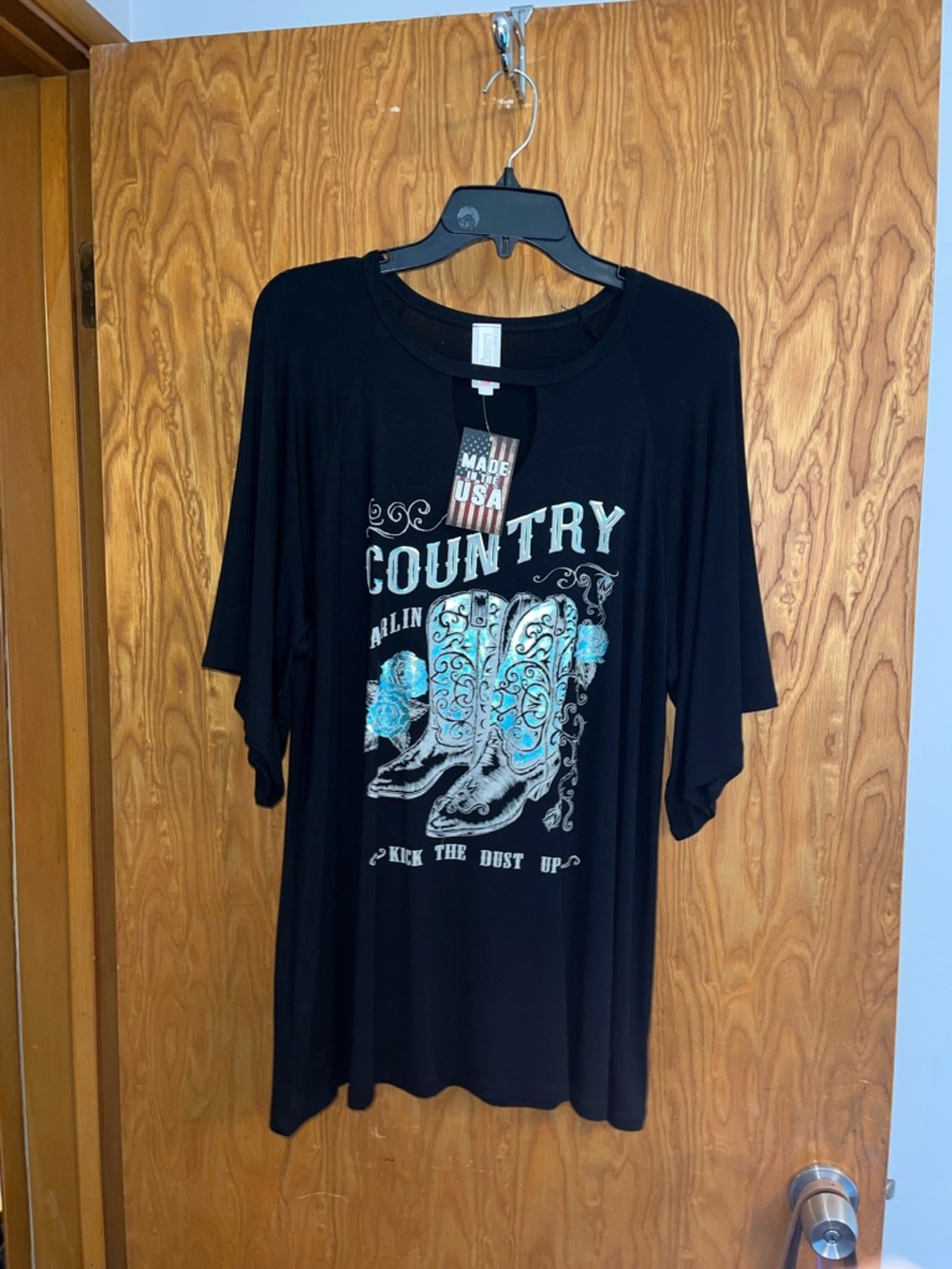 liberty Black Graphic Country Boot Tee with Teal Accents